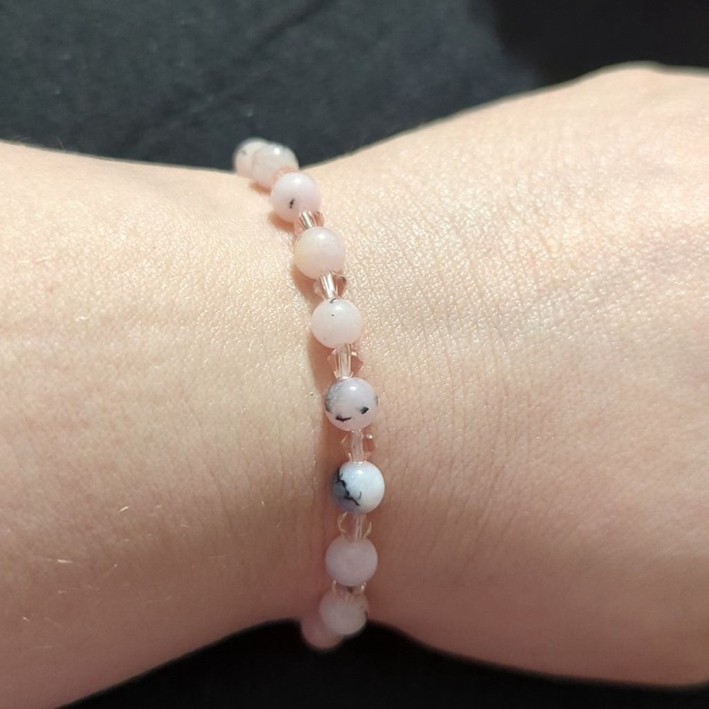 Pink Zebra Jasper Gemstone and Swarovski Crystal Beaded Statement Bracelet